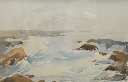 Edward Wesson RI RSMA (1910-1983), watercolour, Rocky coastal view, signed, 31 x 49cm. Condition - fair to good